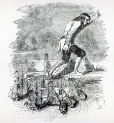 Gulliver stiehlt die Blefuscudian-Flotte, Illustration aus 